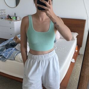Babaton Sculpt Knit Squareneck Cropped Tank - Subtle Mint - Small
